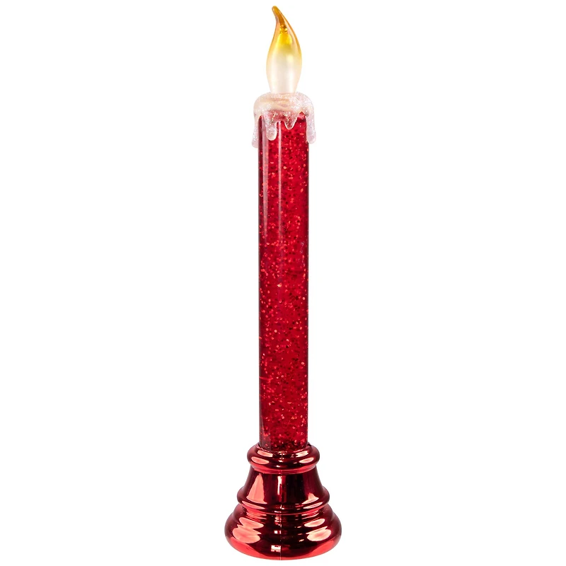 Glittered LED Flameless Christmas Candle - 9.25" - Red