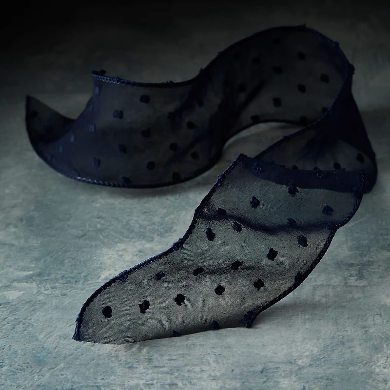 2.5" x 3yd. Wired Navy Pom Pom Dotted Crinkle Chiffon Ribbon by Celebrate It®