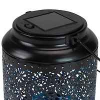 7" Black Integrated Floral LED Solar Outdoor Lantern with Handle