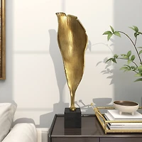 39.75" Gold Aluminum Textured Abstract Leaf Sculpture Décor