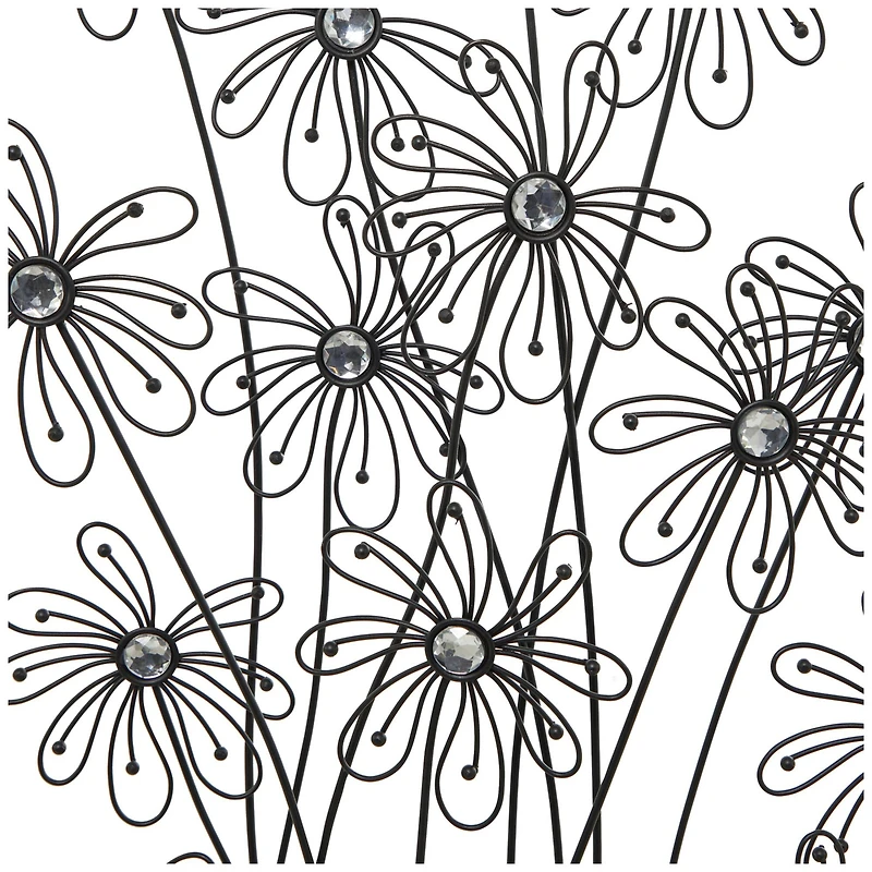40" Black Metal Floral Sculpture with Crystal Embellishments