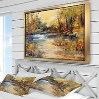 Designart - Stream in Forest Oil Painting