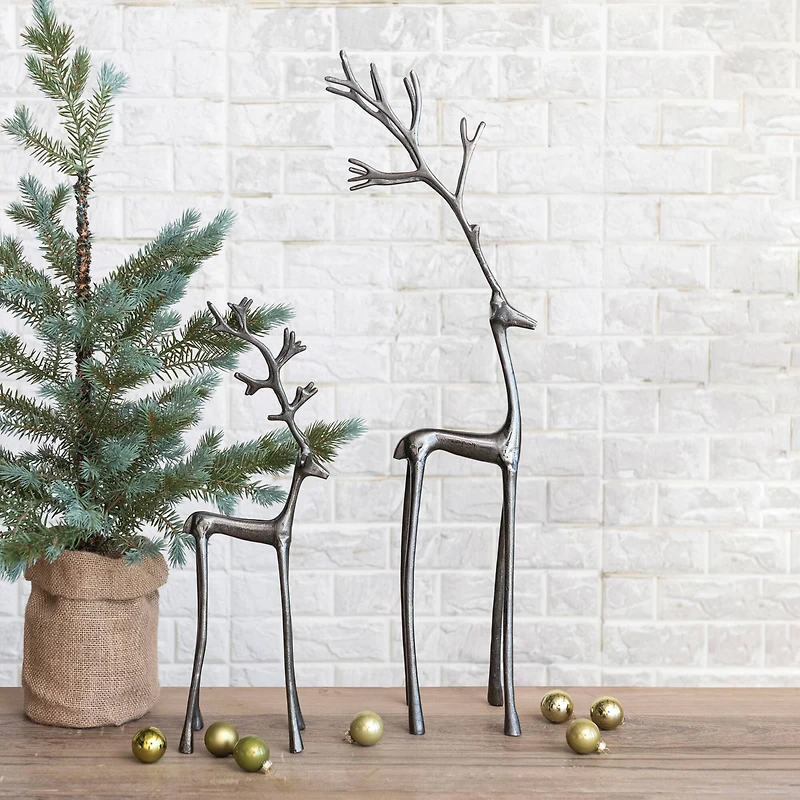 Hello Honey® 17.5" Gunmetal Cast Aluminum Thin Reindeer Tabletop Figurine