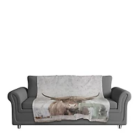 50" x 60" Cow at Desk Sewing Coral Fleece Blanket