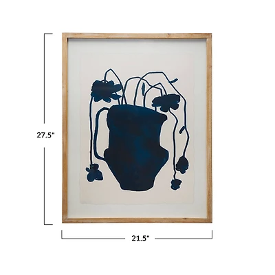 Hello Honey® 27.5" Multicolor Modern Wood Framed Flowers in Vase Wall Art with Glass Cover