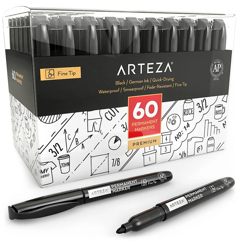 Arteza® Black Fine Tip Permanent Marker Set