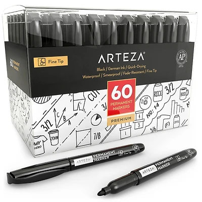 Arteza® Black Fine Tip Permanent Marker Set