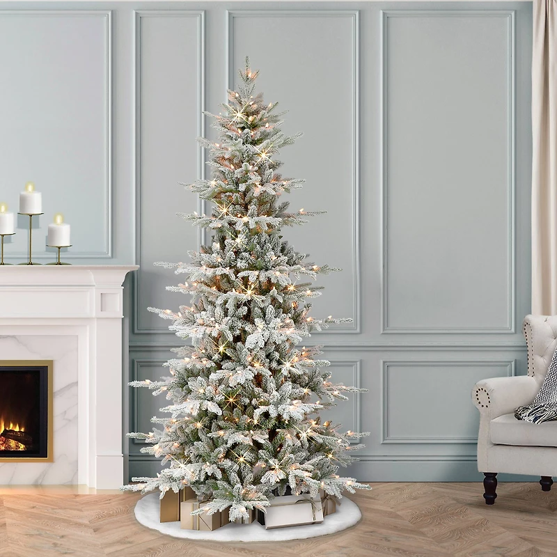 6.5ft. Pre-lit Slim Flocked Artificial Utah Fir Christmas Tree, Clear Lights