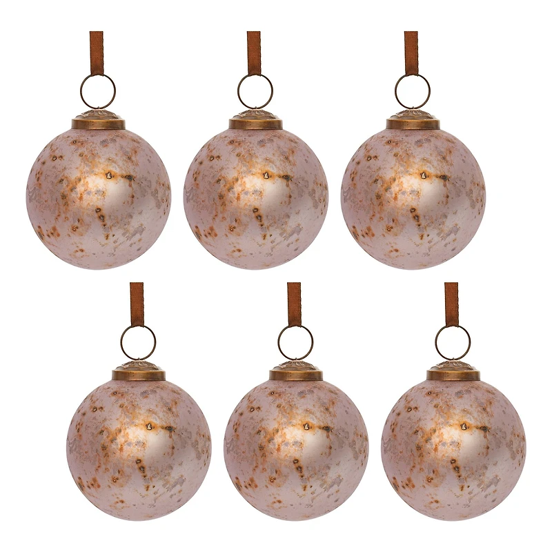 3" Rusted Violet Mercury Glass Ball Ornaments. 6ct.