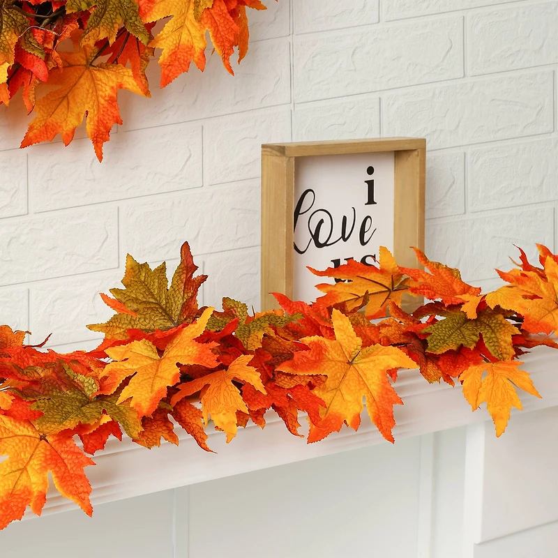 Glitzhome® Lighted Fall Maple Leaves Garland & Wreath Set