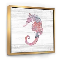 Designart - Pink seahorses Ocean Life - Nautical & Coastal Framed Canvas