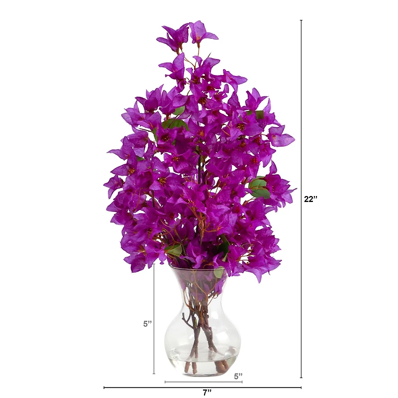 22" Artificial Bougainvillea Arrangement with Fluted Glass Vase