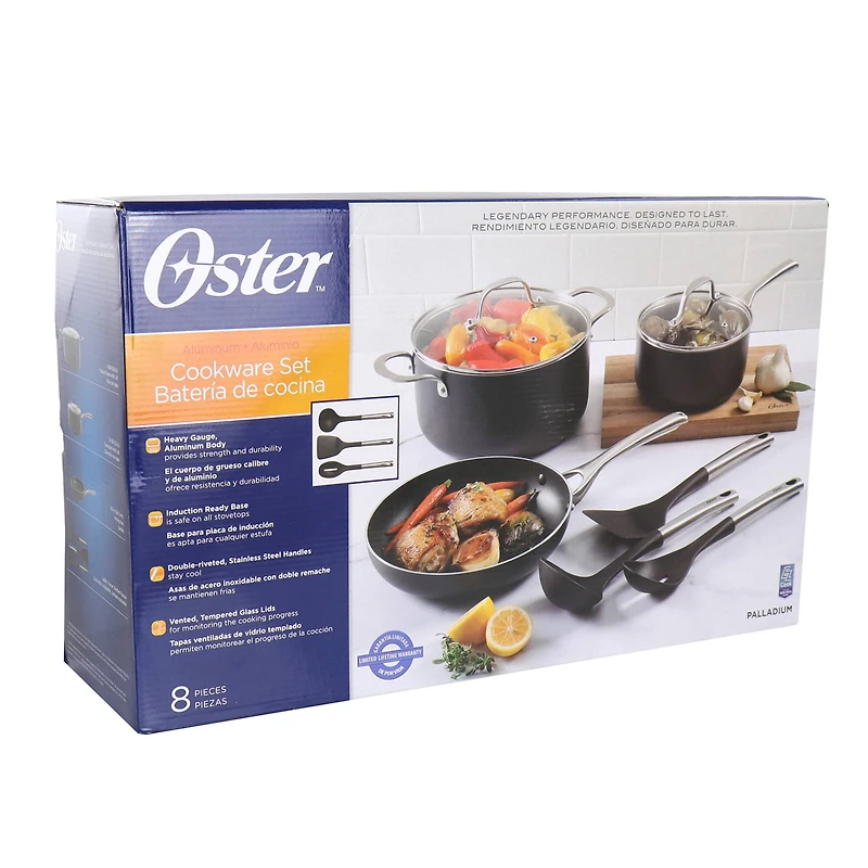 Oster Palladium 8-Piece Black Aluminum Cookware Set