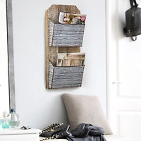 Galvanized Metal & Wood Mail & Magazine Wall Organizer