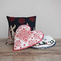 Hello Honey® 18" Embroidered Winter Scene with Reindeer Cotton Slub Throw Pillow