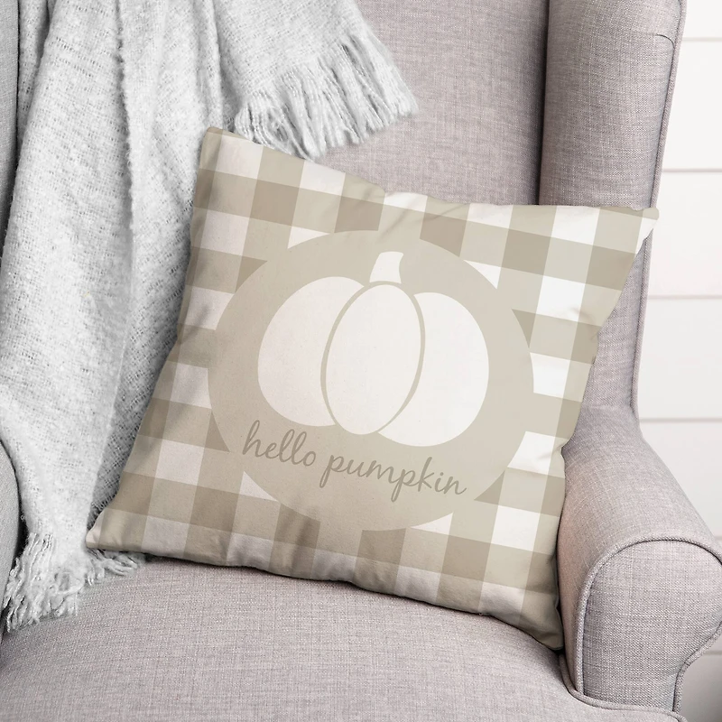 Beige Buffalo Check Hello Pumpkin Throw Pillow