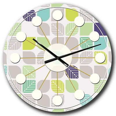 Designart 'Geometric Pattern With Leaves Mid-Century Modern Wall Clock