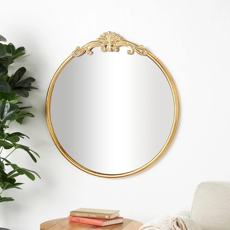 30" x 32" Gold Metal Ornate Baroque Round Wall Mirror