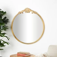 30" x 32" Gold Metal Ornate Baroque Round Wall Mirror