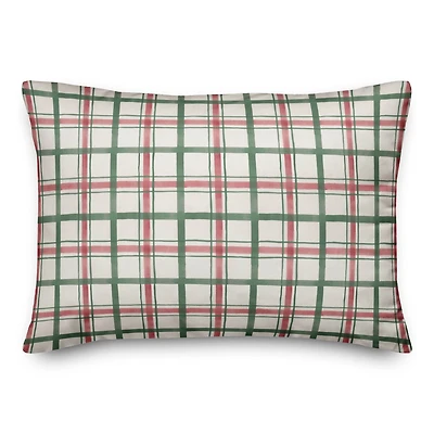 Watercolor Red Green Check Throw Pillow