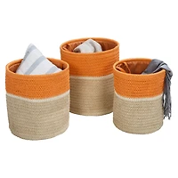 Honey Can Do Orange & Beige Paper Straw Nesting Baskets with Handles Set