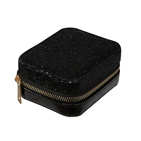Ruby + Cash Black Sequin Mini Faux Leather Zippered Travel Jewelry Organizer Box