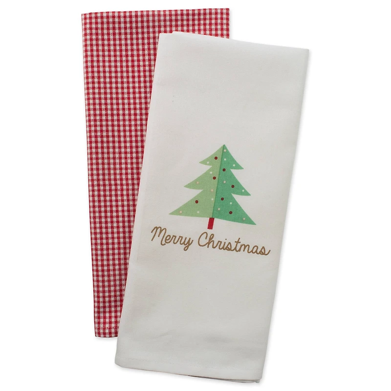 DII® Red Check & White Merry Christmas Dishtowel Set