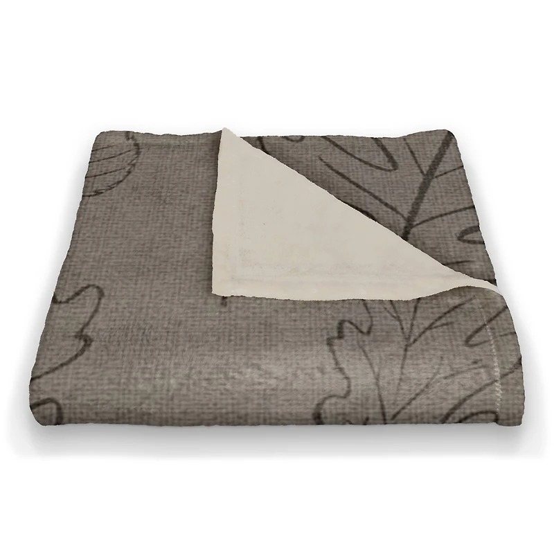Gray Leaf Patterned Coral Fleece Blanket