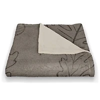 Gray Leaf Patterned Coral Fleece Blanket