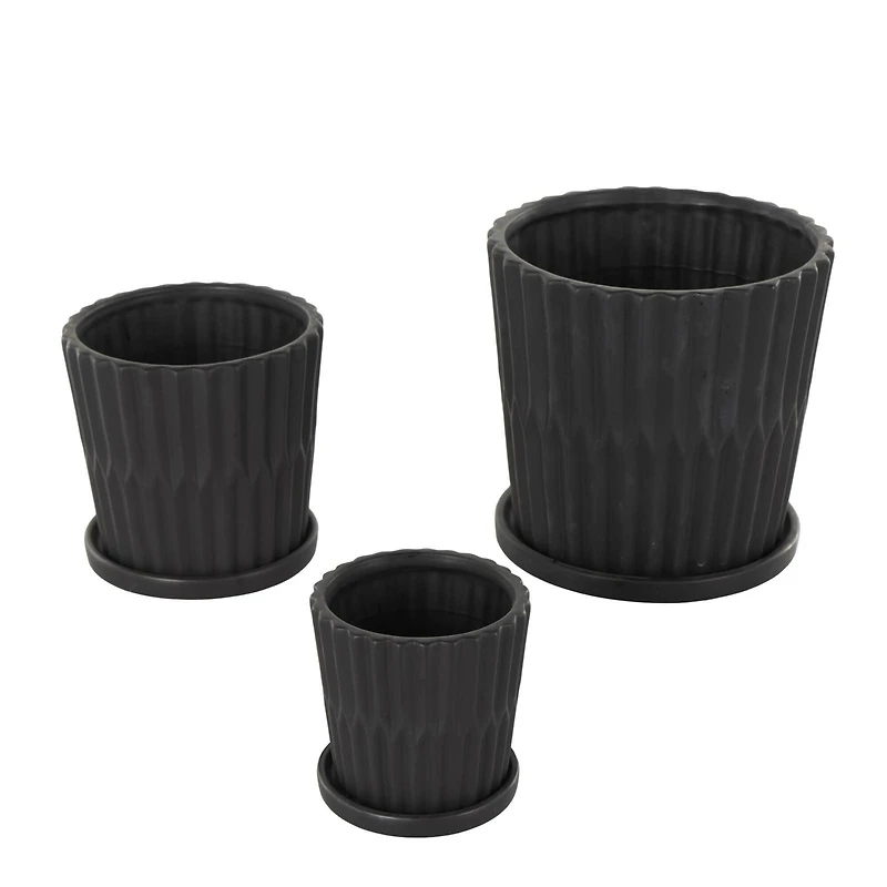 Double Ribbed Textured Ceramic Planter Set