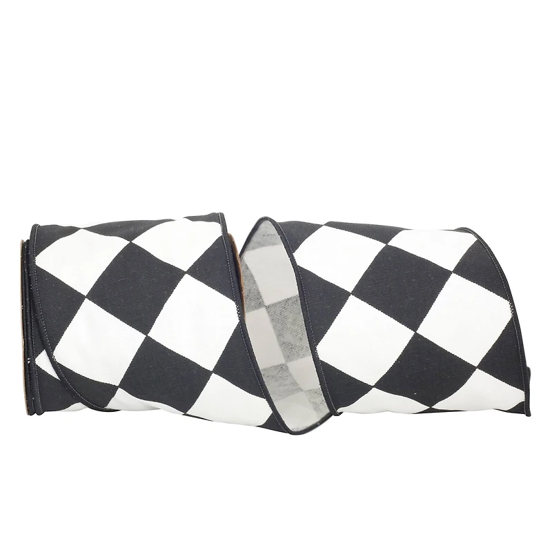 JAM Paper 4" x 10yd. Black & White Diamond Wired Ribbon