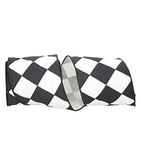 JAM Paper 4" x 10yd. Black & White Diamond Wired Ribbon