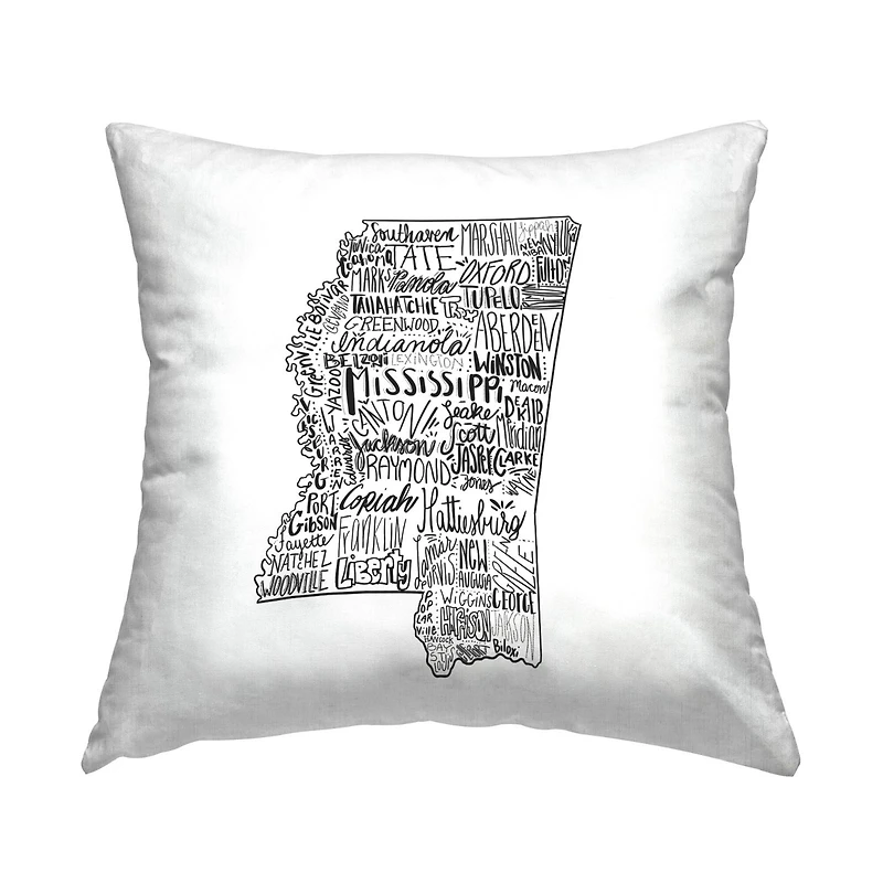 Stupell Industries Mississippi Cities Landmarks State Typography Map Throw Pillow, 18" x 18"