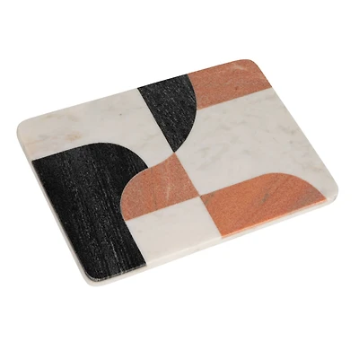 Hello Honey Marble Cutting Board with Abstract Design, White, Rust Color and Black
