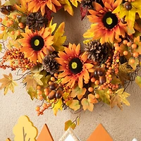 Glitzhome® 24" Fall Sunflower, Maple Leaf &  Berry Wreath