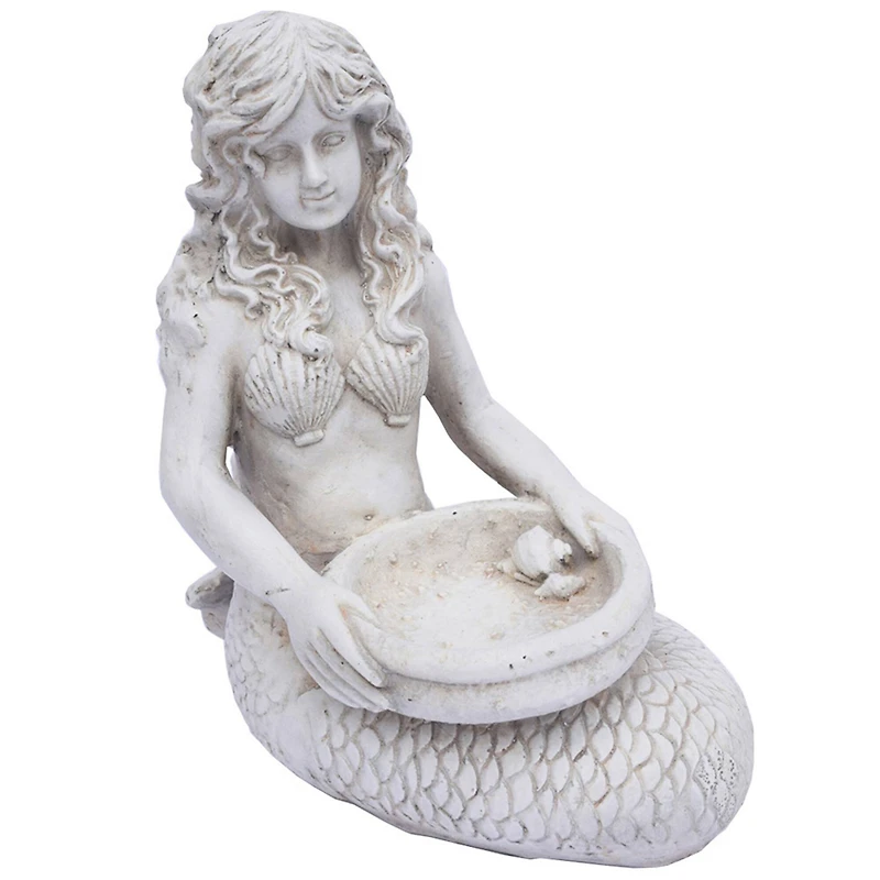 Santa's Workshop 15.6" Antique White Cold Cast Mermaid Bird Bath