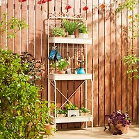 Glitzhome® 68" 3-Tier White Metal Shelf Planter Stand