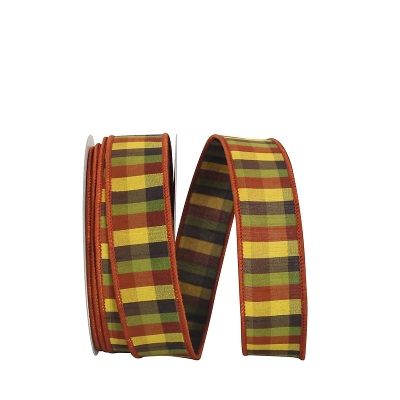 JAM Paper 1.5" x 20yd. Dupioni Wired Edge Deluxe Tonal Plaid Ribbon