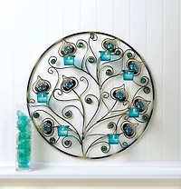 23'' Peacock Plumes Circular Candle Wall Sconce