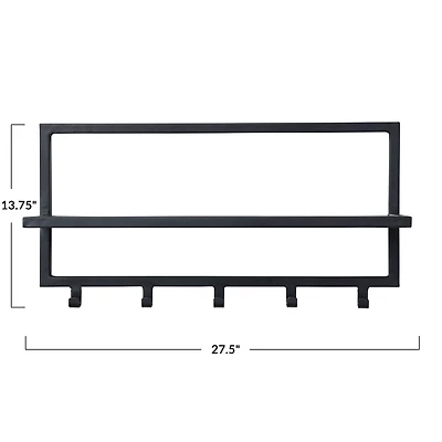 Hello Honey® Black Metal & Wood Wall Shelf with 5 Hooks