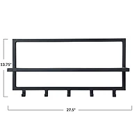 Hello Honey® Black Metal & Wood Wall Shelf with 5 Hooks