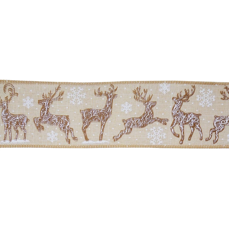 2.5" x 20ft. Glitter Reindeer Wired Faux Linen Ribbon by Celebrate It®