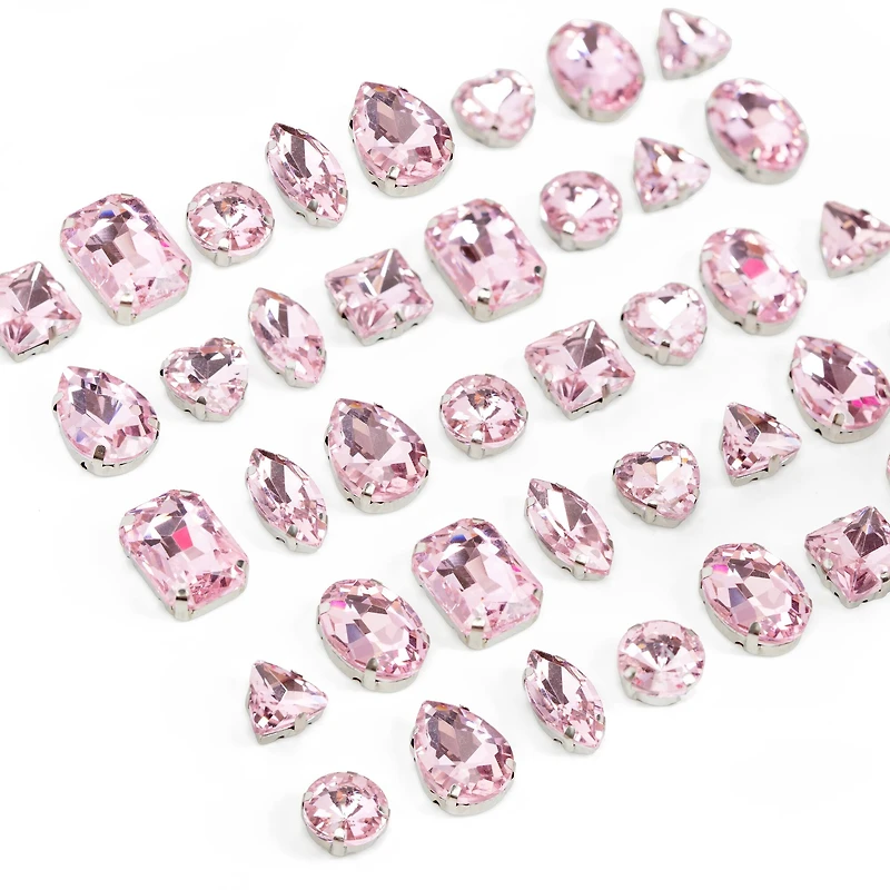 CousinDIY Silver Light Rose Glass Sew-On Rhinestones, 40ct.
