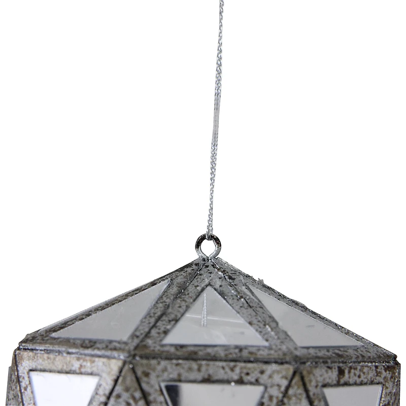 5.5" Silver And Clear Mirrored Framed Geometric Drop Ornament