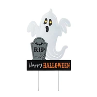 Glitzhome® 32.25"H Lighted Halloween Metal Ghost Tombstone Yard Stake with Timer