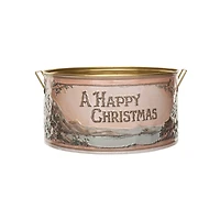 Hello Honey® 15" A Happy Christmas Embossed Metal Bucket with Handles