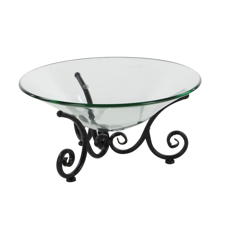 Clear Glass and Metal Traditional Serving Bowl, 8" x 17" x 17"