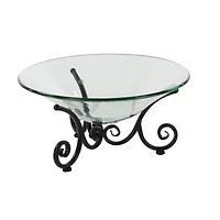 Clear Glass and Metal Traditional Serving Bowl, 8" x 17" x 17"