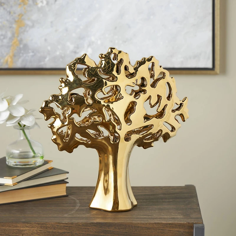 15.5" Glossy Metallic Abstract Ceramic Tree Sculpture
