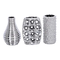 Set of 3 Silver Ceramic Glam Vase, 8" x 5"